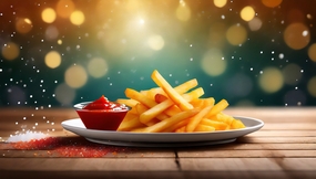 唯美梦幻红色番茄酱薯条摄影图片